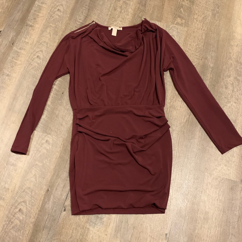 Maroon Long Sleeve Fitted Bottom Dress